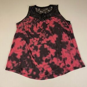 Torrid Super Soft Knit Tank Top Size 3X Pink Black Tie Neck Lace Yoke Sleeveless